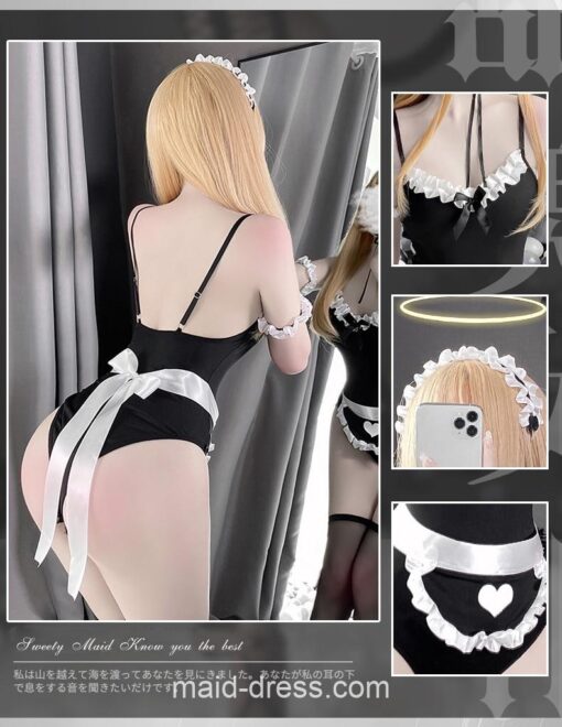 Sexy Hidden Button With Sexy Lace Apron Bodysuit Maid Lingerie 5