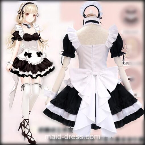 Gentle Anime French Bowknot Waitress Maid Cosplay Dress 2