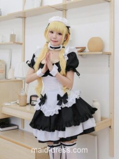 Gentle Anime French Bowknot Waitress Maid Cosplay Dress 3