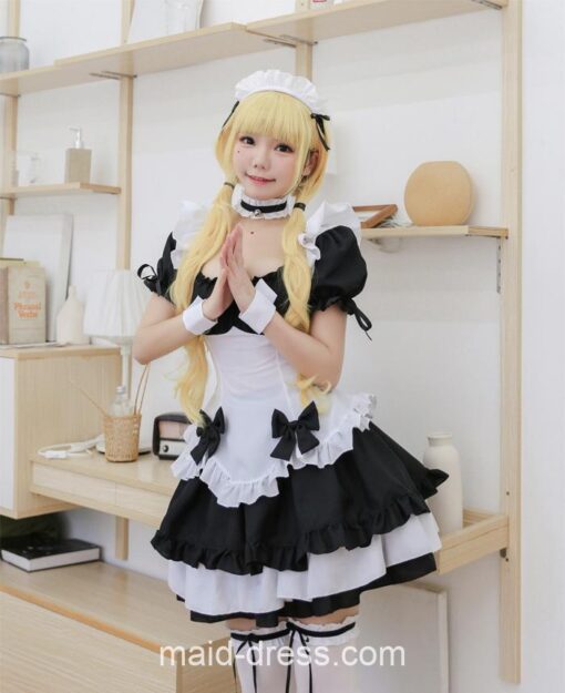 Gentle Anime French Bowknot Waitress Maid Cosplay Dress 3
