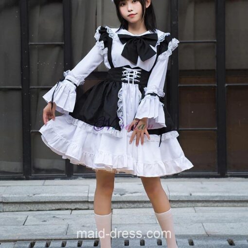 Charming Anime Black and White Apron Lolita Maid Outfit Dress 1