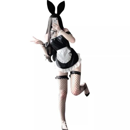 Kindhearted Bunny Girl Spicy Cosplay Leather Maid Dress Lingerie 5
